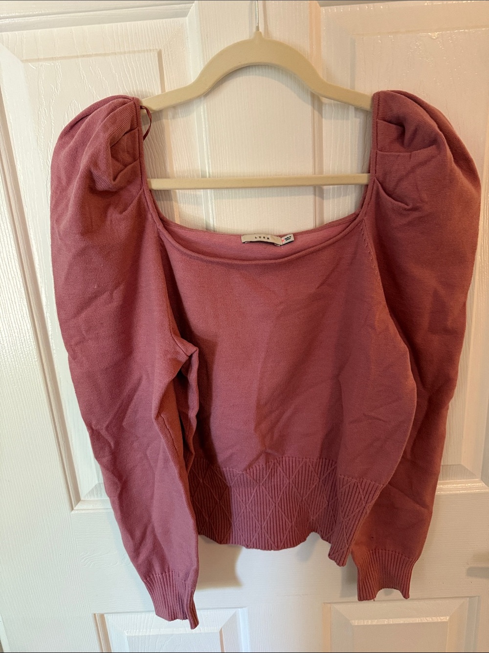 Rose Puff-Sleeve Knit Sweater